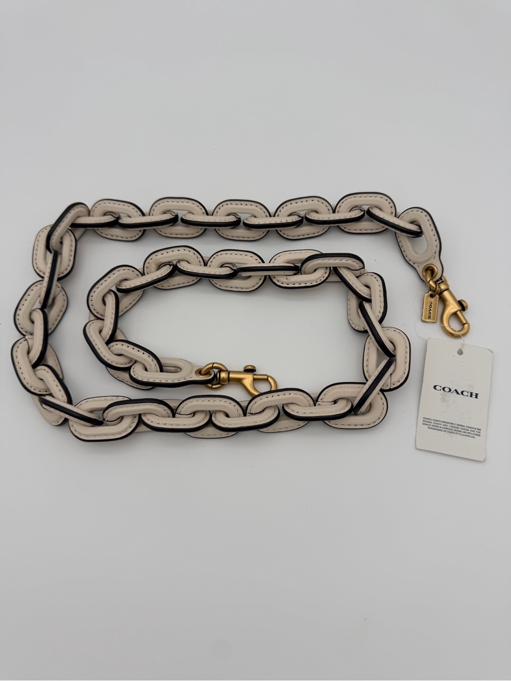 COACH Leather Covered Bag Strap 41” Brass Hardware Chalk (White) C8314